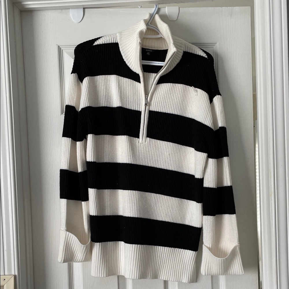 Buffalo David Bitton Black and White Striped Sweater 1/4 zip (worn once!)